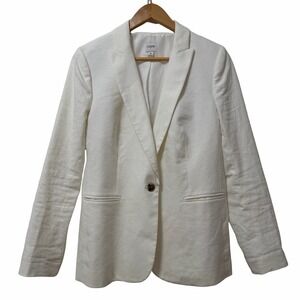 J Crew Womens Linen Single Breasted Blazer Size 8 White Coastal Nautical Travel